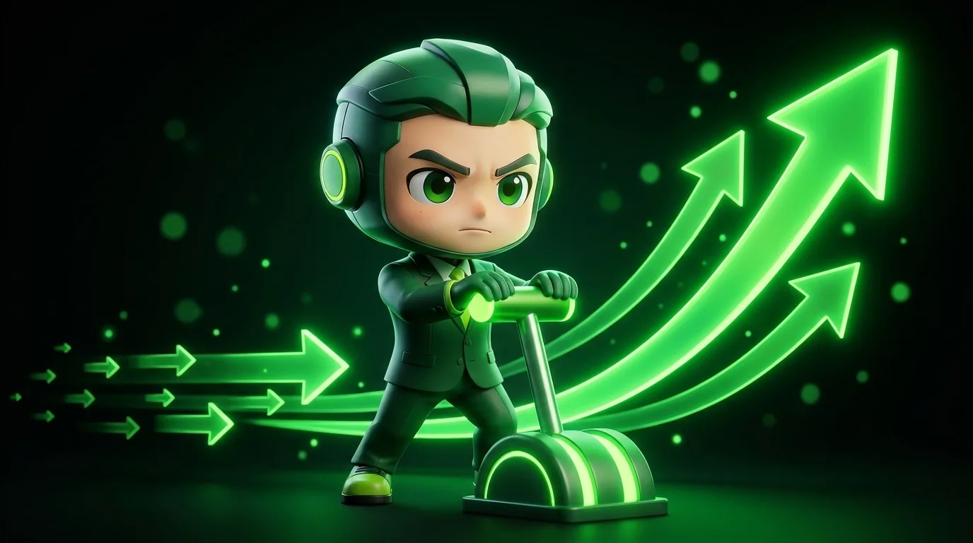Fewpips mascot pulling a lever with amplifying arrows
